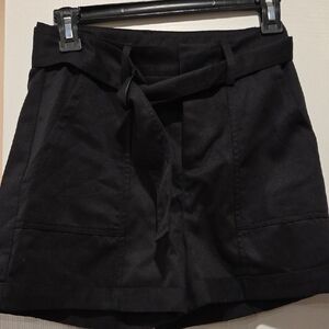 VENUS Black High-Waist Tie-Belt Shorts